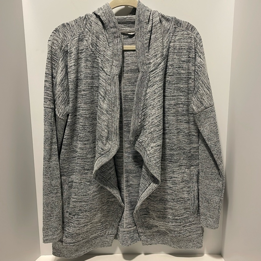 Athleta Blissful Womens Small Open Front Hooded Gray Wrap Cardigan Sweater